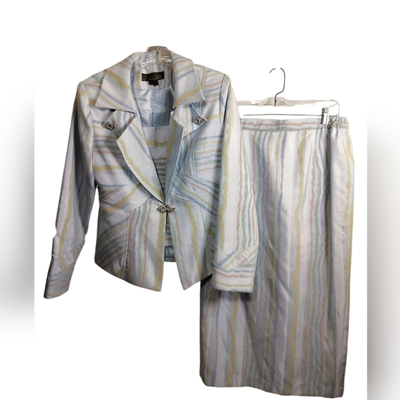 Donna Vinci Dresses & Skirts - 2870)Donna Vinci Couture 3 pcs Multicolor Striped Jewel Jacket Cami Skirt Suit 8